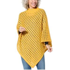 Antthony Women's Open Sweater Mock-Neck Asymmetrical Poncho Sunflower - Regular